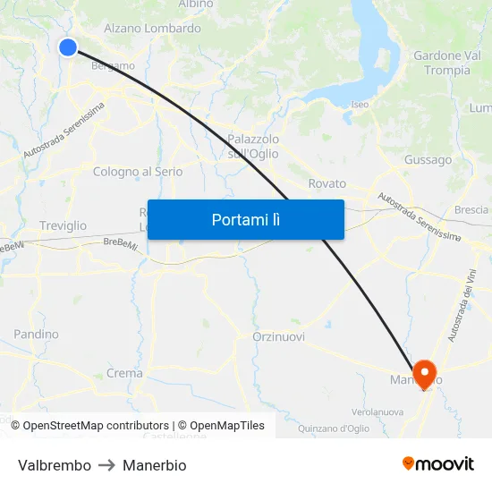 Valbrembo to Manerbio map
