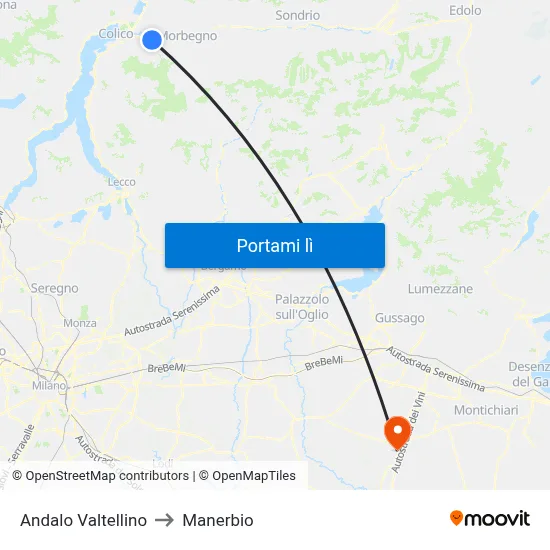 Andalo Valtellino to Manerbio map