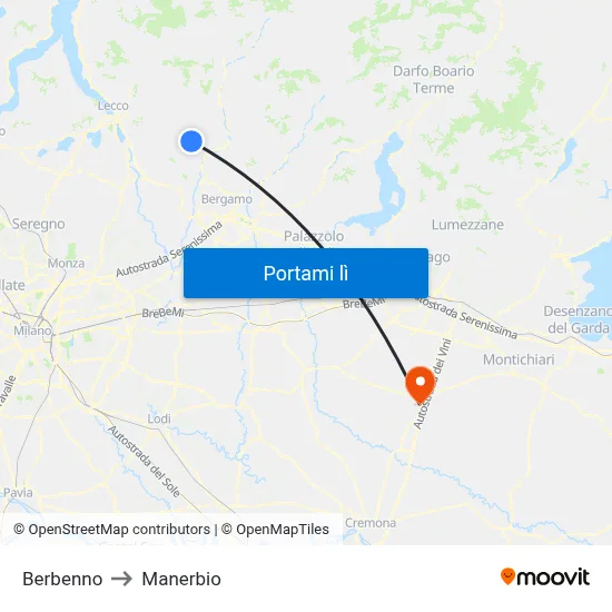 Berbenno to Manerbio map
