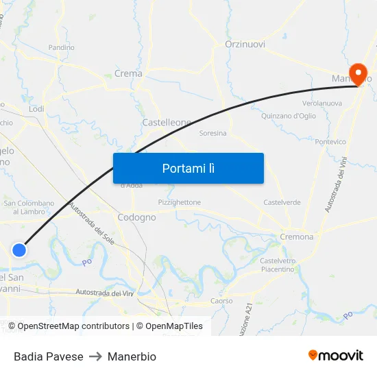 Badia Pavese to Manerbio map