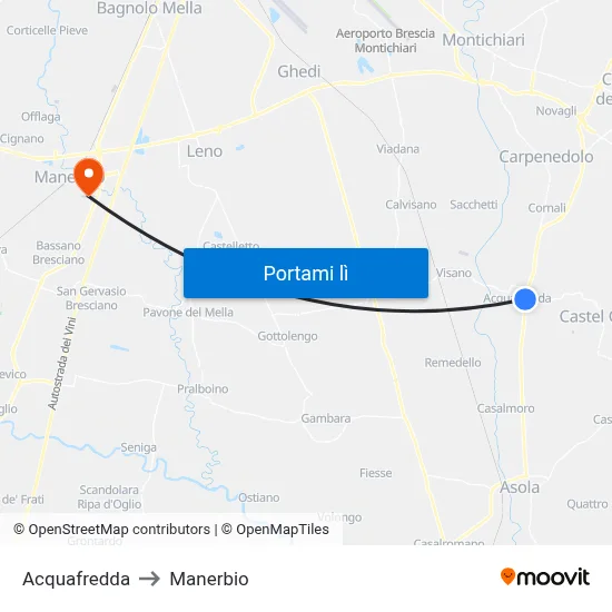 Acquafredda to Manerbio map