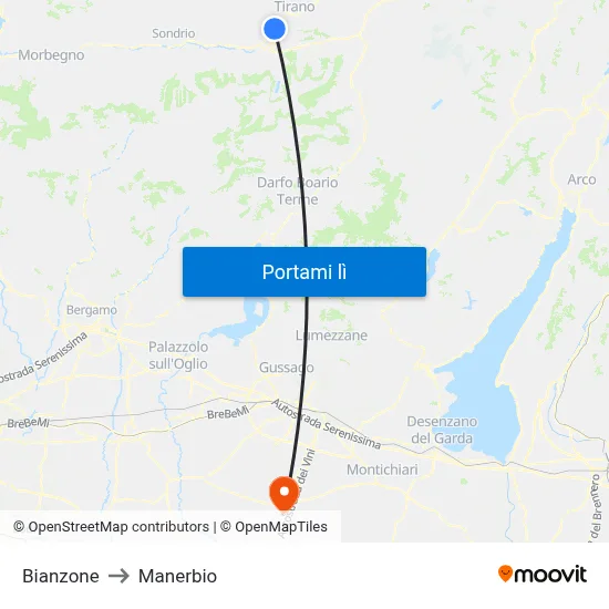 Bianzone to Manerbio map