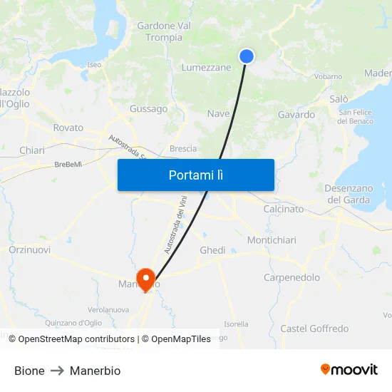 Bione to Manerbio map