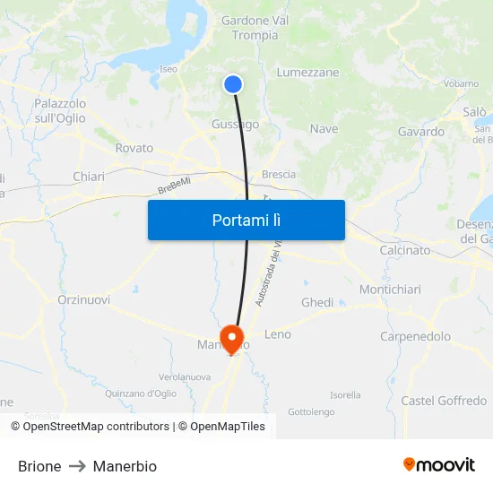 Brione to Manerbio map