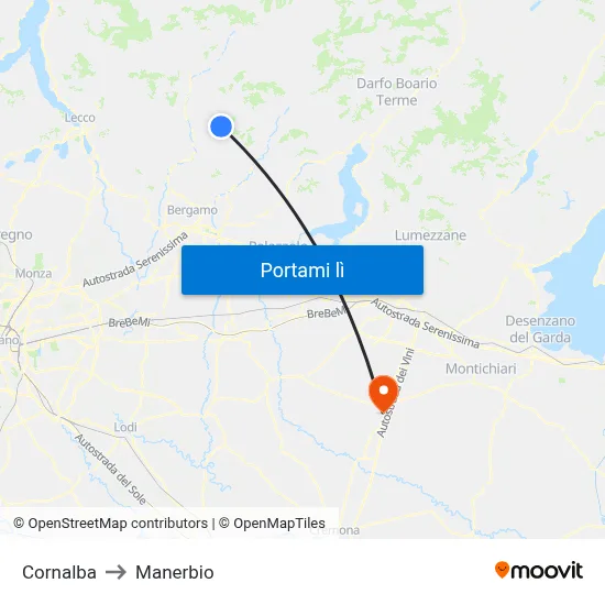 Cornalba to Manerbio map