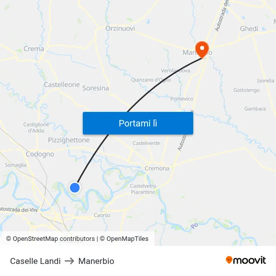 Caselle Landi to Manerbio map