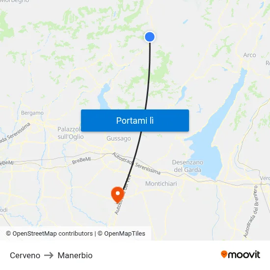 Cerveno to Manerbio map