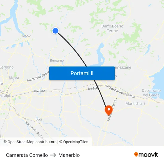 Camerata Cornello to Manerbio map