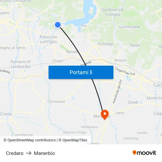 Credaro to Manerbio map