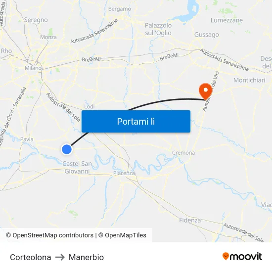 Corteolona to Manerbio map