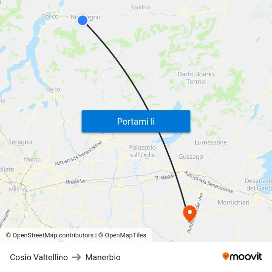 Cosio Valtellino to Manerbio map