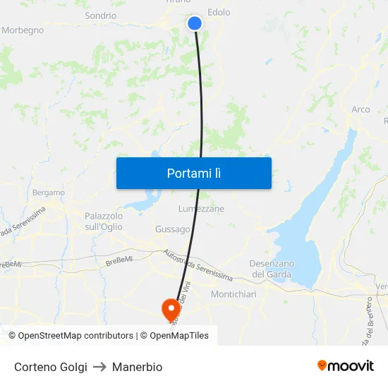 Corteno Golgi to Manerbio map