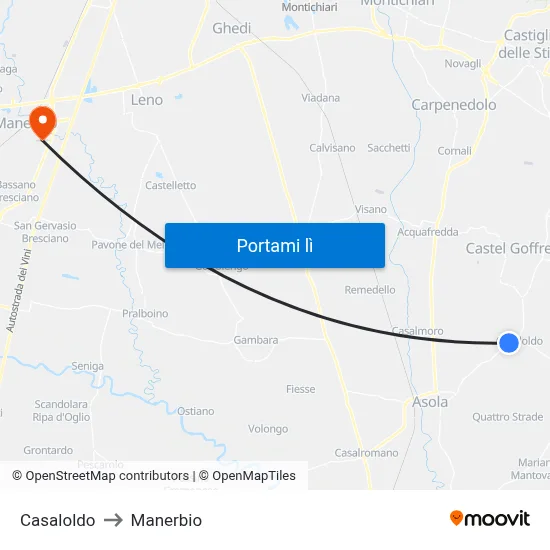 Casaloldo to Manerbio map
