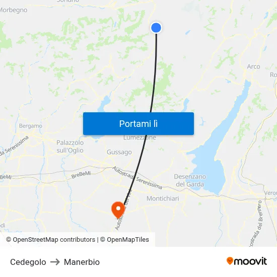 Cedegolo to Manerbio map