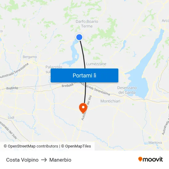 Costa Volpino to Manerbio map