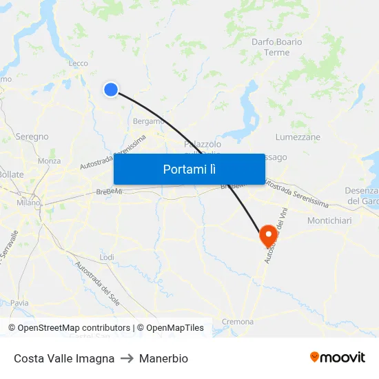 Costa Valle Imagna to Manerbio map