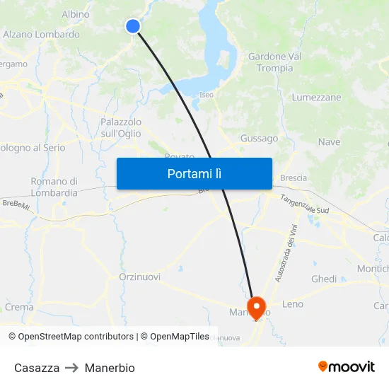 Casazza to Manerbio map