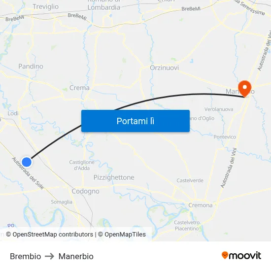 Brembio to Manerbio map