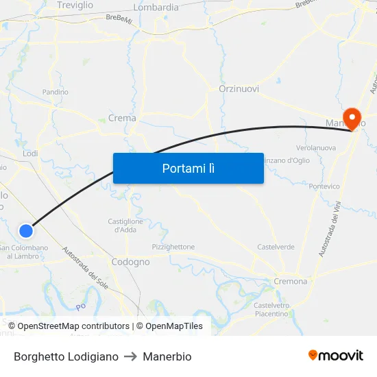 Borghetto Lodigiano to Manerbio map