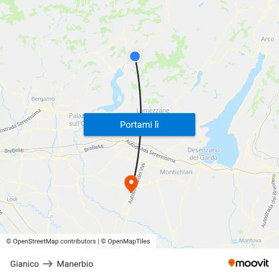 Gianico to Manerbio map