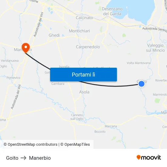Goito to Manerbio map