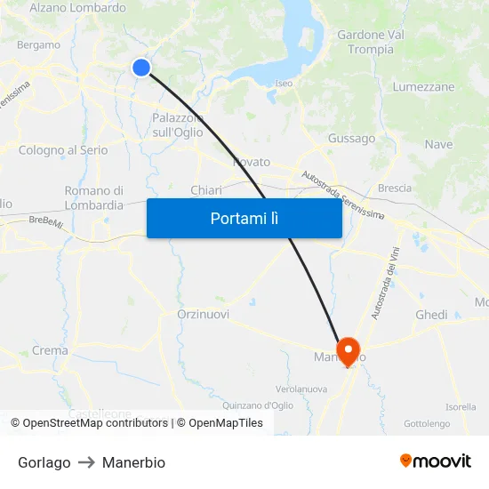 Gorlago to Manerbio map