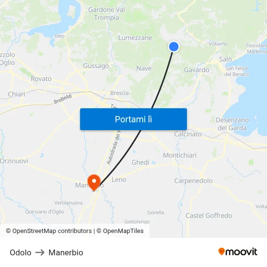 Odolo to Manerbio map