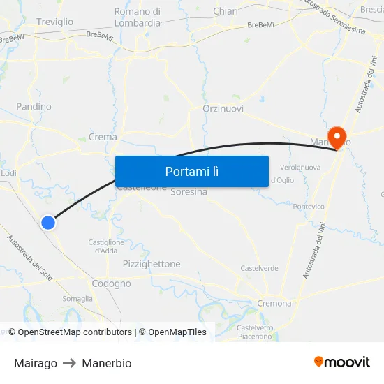 Mairago to Manerbio map