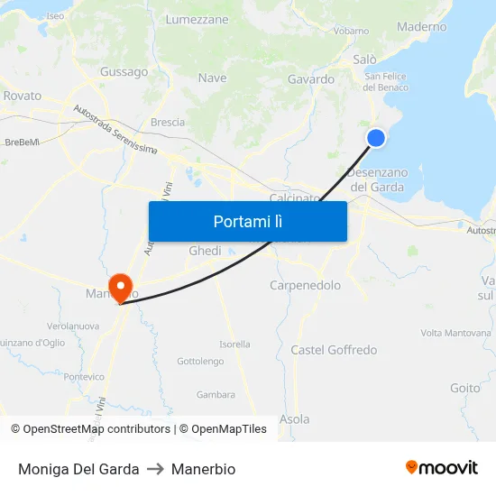 Moniga Del Garda to Manerbio map