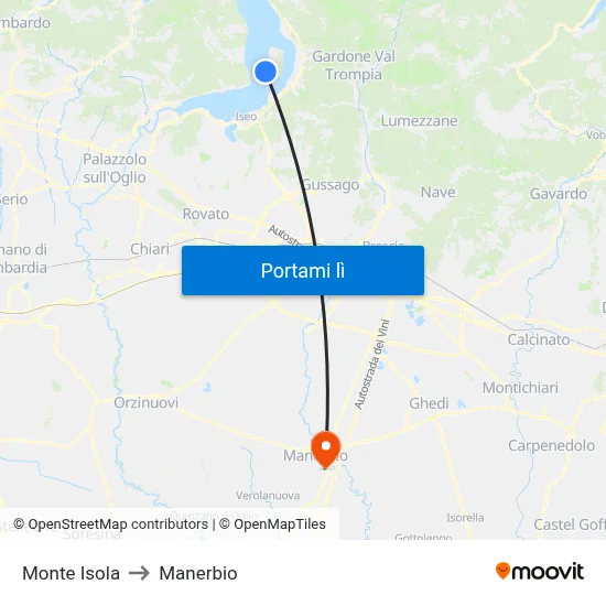 Monte Isola to Manerbio map