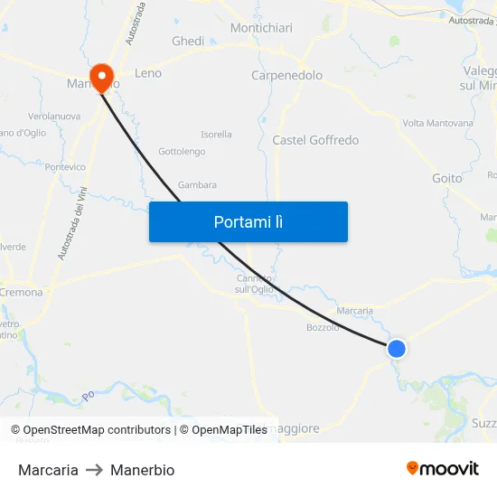 Marcaria to Manerbio map