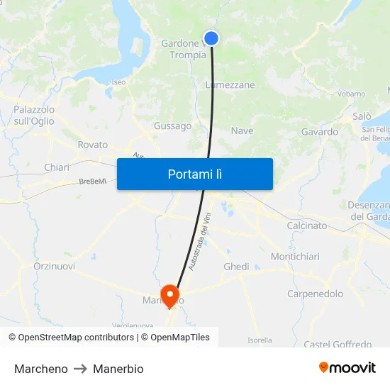 Marcheno to Manerbio map