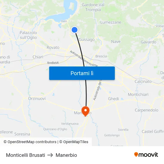 Monticelli Brusati to Manerbio map