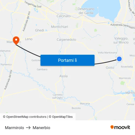 Marmirolo to Manerbio map