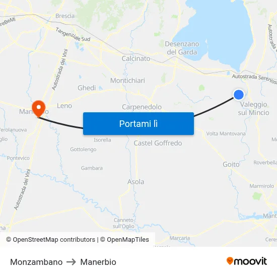 Monzambano to Manerbio map