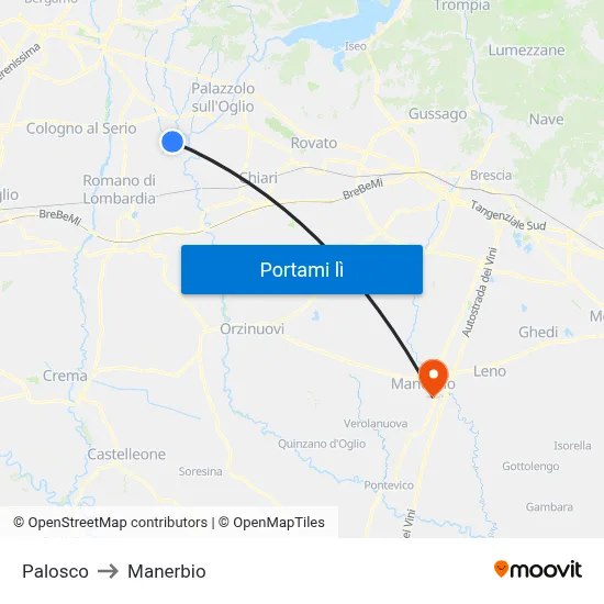 Palosco to Manerbio map