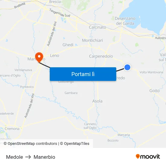 Medole to Manerbio map