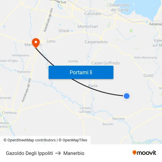 Gazoldo Degli Ippoliti to Manerbio map
