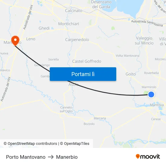 Porto Mantovano to Manerbio map