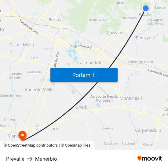 Prevalle to Manerbio map