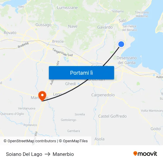 Soiano Del Lago to Manerbio map