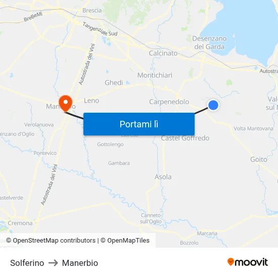 Solferino to Manerbio map