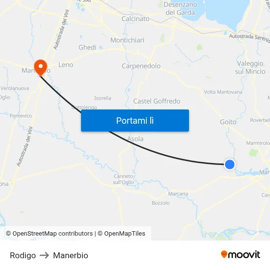 Rodigo to Manerbio map