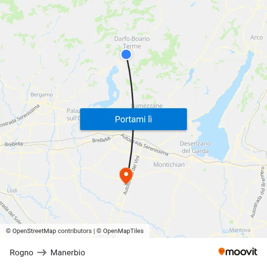 Rogno to Manerbio map
