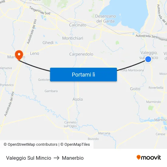 Valeggio Sul Mincio to Manerbio map