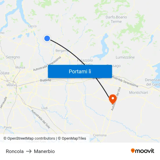 Roncola to Manerbio map