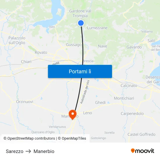 Sarezzo to Manerbio map