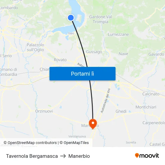 Tavernola Bergamasca to Manerbio map