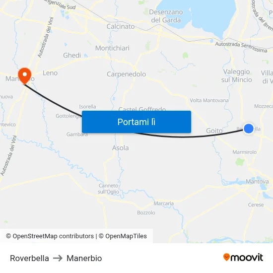 Roverbella to Manerbio map