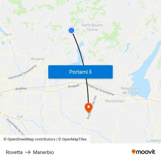 Rovetta to Manerbio map